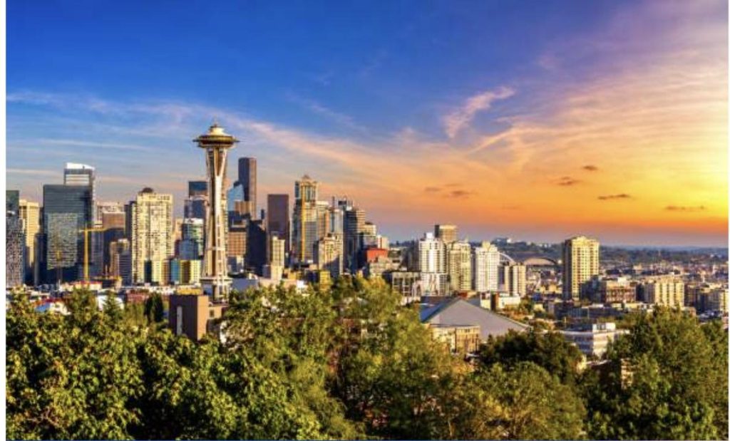 Seattle skyline at sunset